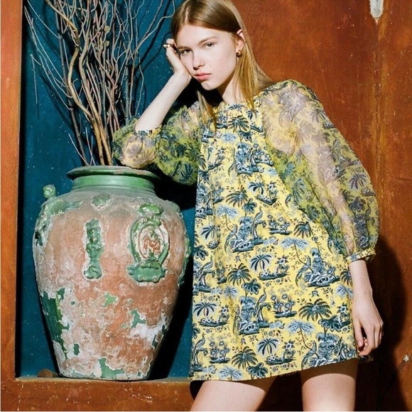 STAUD Dresses & Skirts - STAUD - Butter Yellow Garden Toile Puff Sleeve Mini Dress - Medium - Gorgeous